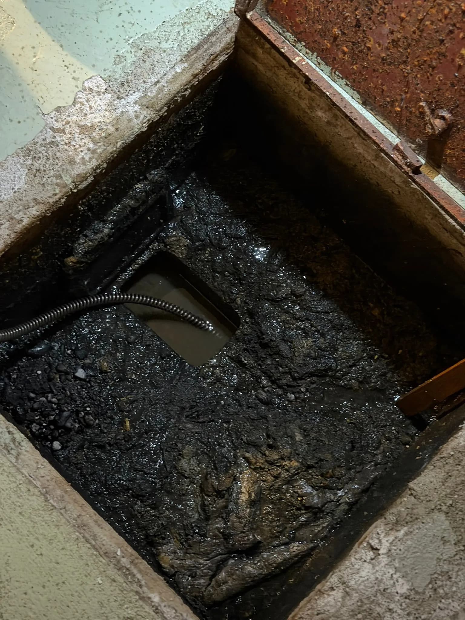 Eine Hand führt eine Metallreinigungsspirale in einen Abfluss ein.